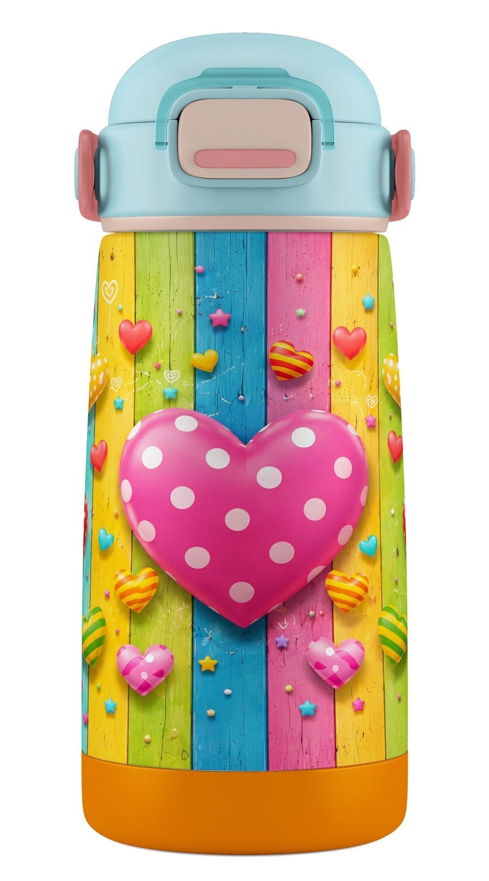 Puccon 420 ml Paslanmaz Çelik Kız Çocuk Okul Termosu-Matarası - 60015 - Pembe Kalp Desenli