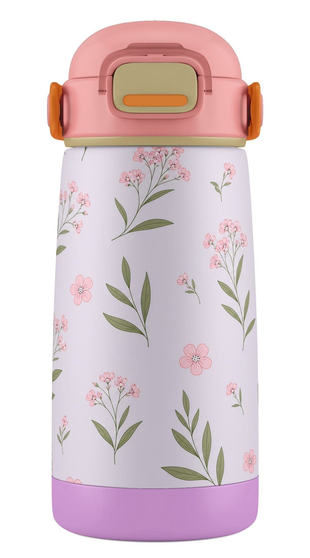 Puccon 420 ml Yaprak Desenli Pembe-Lila Kız Çocuk Okul ve Günlük Çelik Matara - 60007