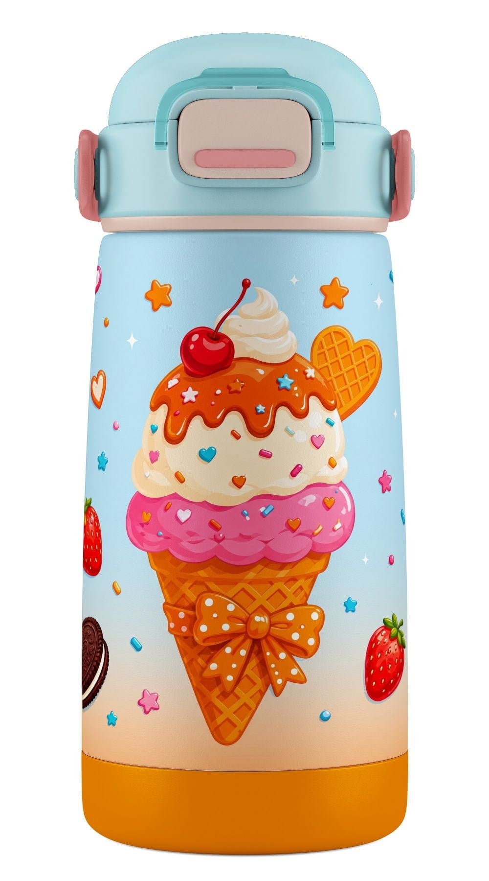 Puccon Kız Çocuk Renkli Dondurma Desenli 420 ml Çelik Matara Suluk Termos  - 60024