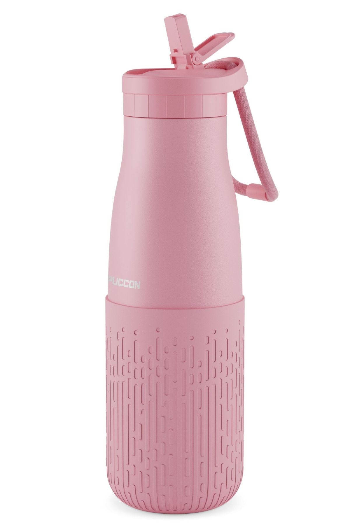 Puccon Pipetli 500 ml Pembe Paslanmaz Çelik Matara/Suluk - Silikon Gövde (Yağmur) - 50015