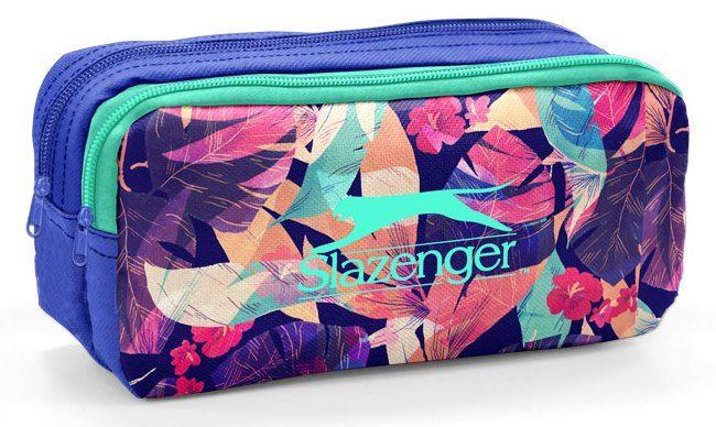 Slazenger 12027 Mavi-Yeşil Yaprak Desenli  Kalemlik - İki Bölmeli