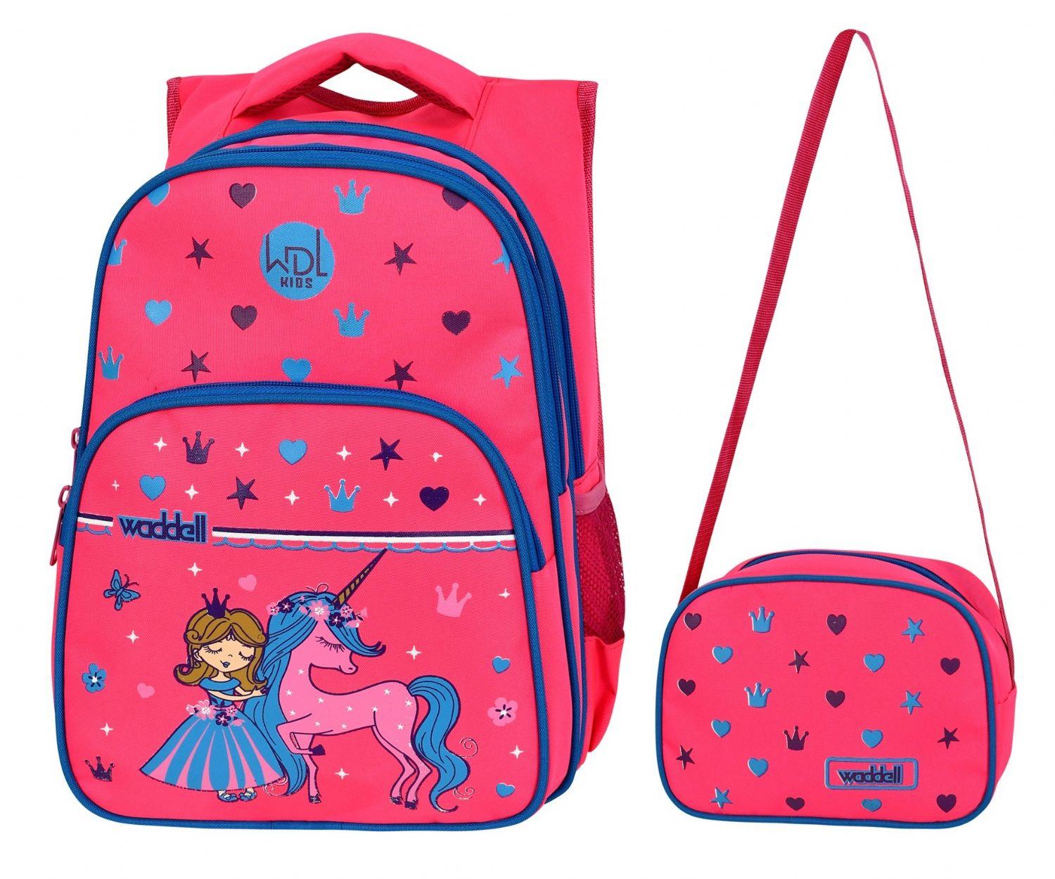 WaddellBag Kız Üç Gözlü Pembe Unicorn İlkokul Sırt Çanta ve Beslenme Çantası Seti - Kız Çocuk