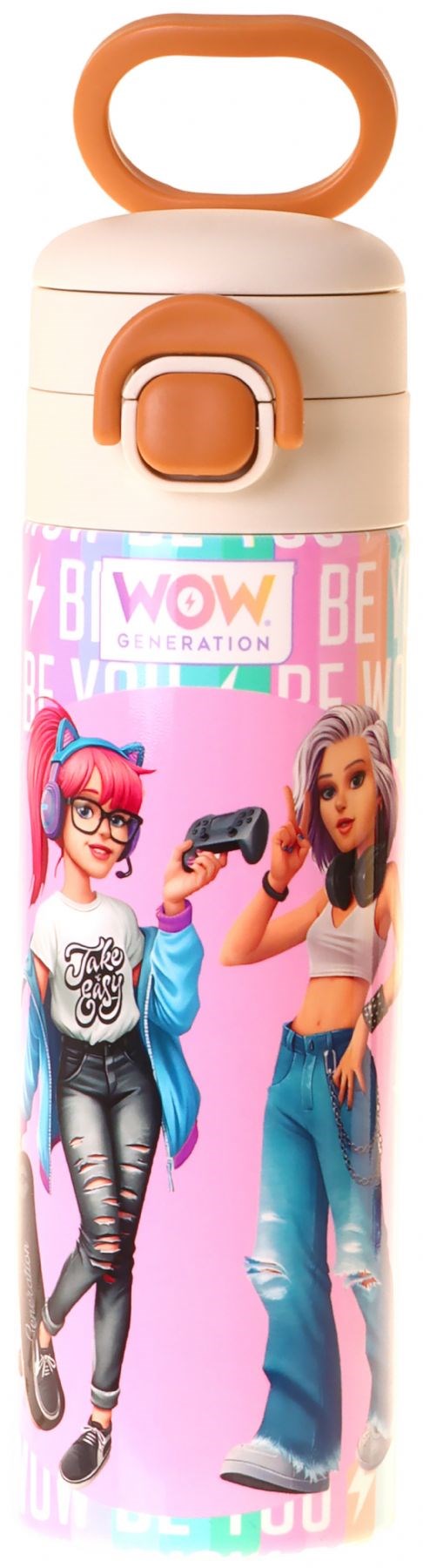 Wow Generation 520 ml Be You Baskılı Yeşil - Mor Kız Çocuk Çelik Termos Matara (Çift İçim Kilitli Kapak) - W6088