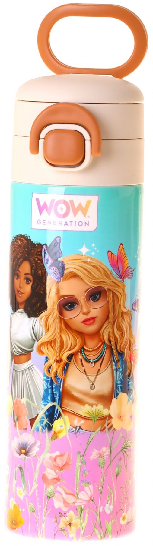 Wow Generation 520 ml Butterfly Baskılı Turkuaz - Pembe Kız Çocuk Çelik Termos Matara (Çift İçim Kilitli Kapak) - W6078