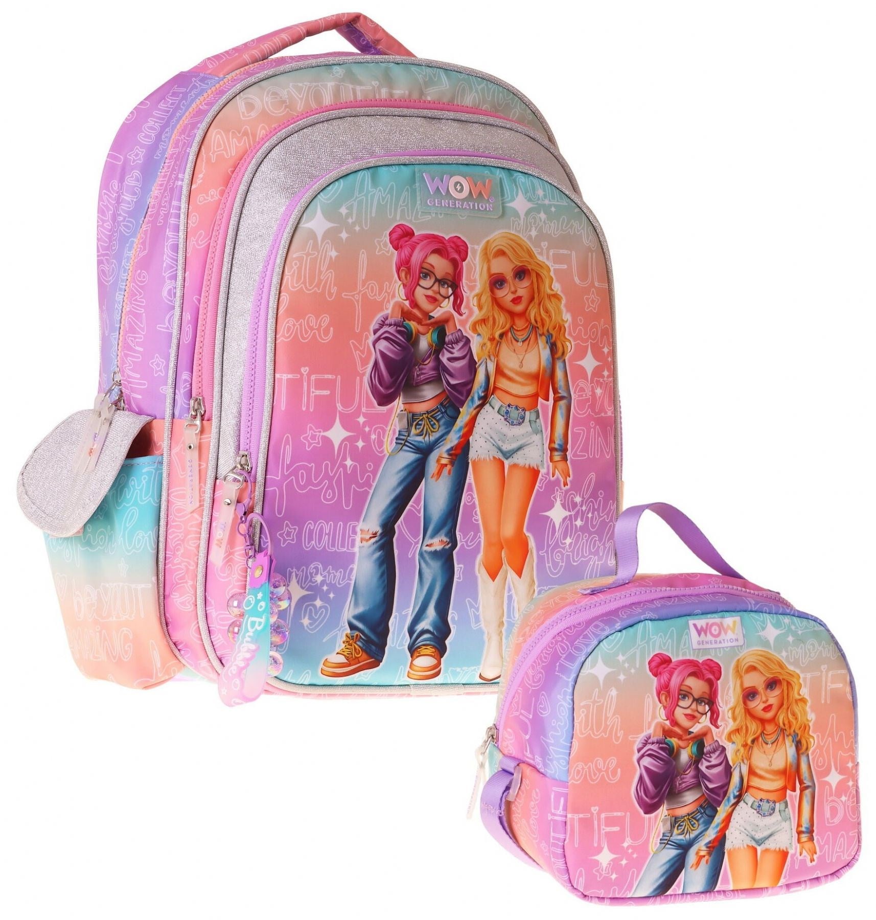 Wow Generation Star İkili Okul Çanta Seti - Pembe - Mor Star Desenli Kız Çocuk SETWG-W6033B