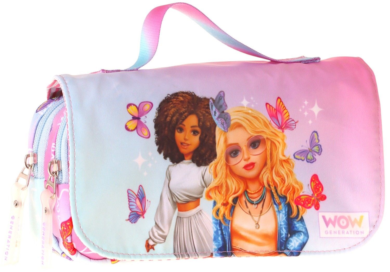Wow Generation Taşıma Askılı Kız Çocuk Butterfly Baskılı Şık Kalem Çantası (Turkuaz - Pembe) - W6077