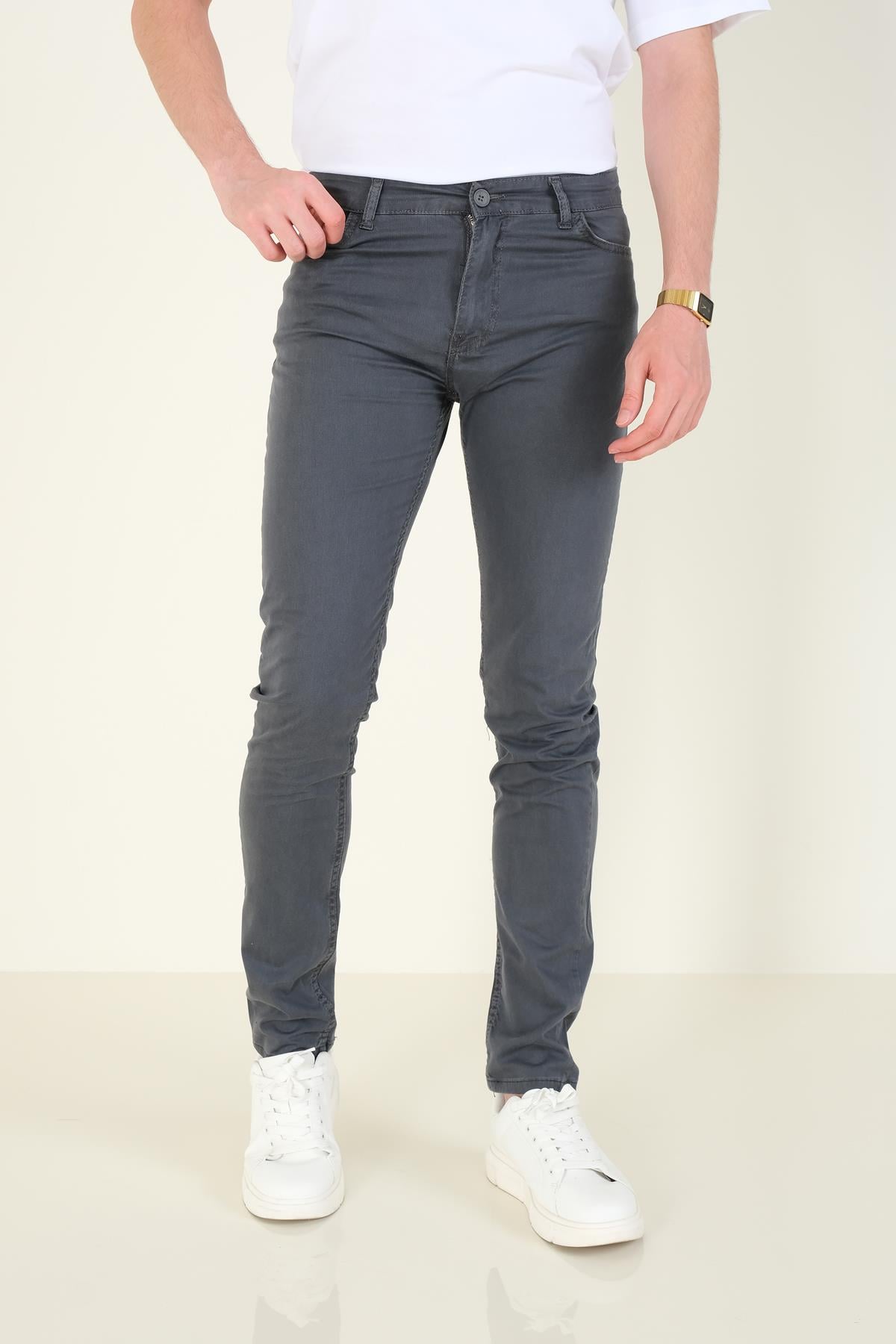 Erkek 5 Cep Chino Pantolon Füme