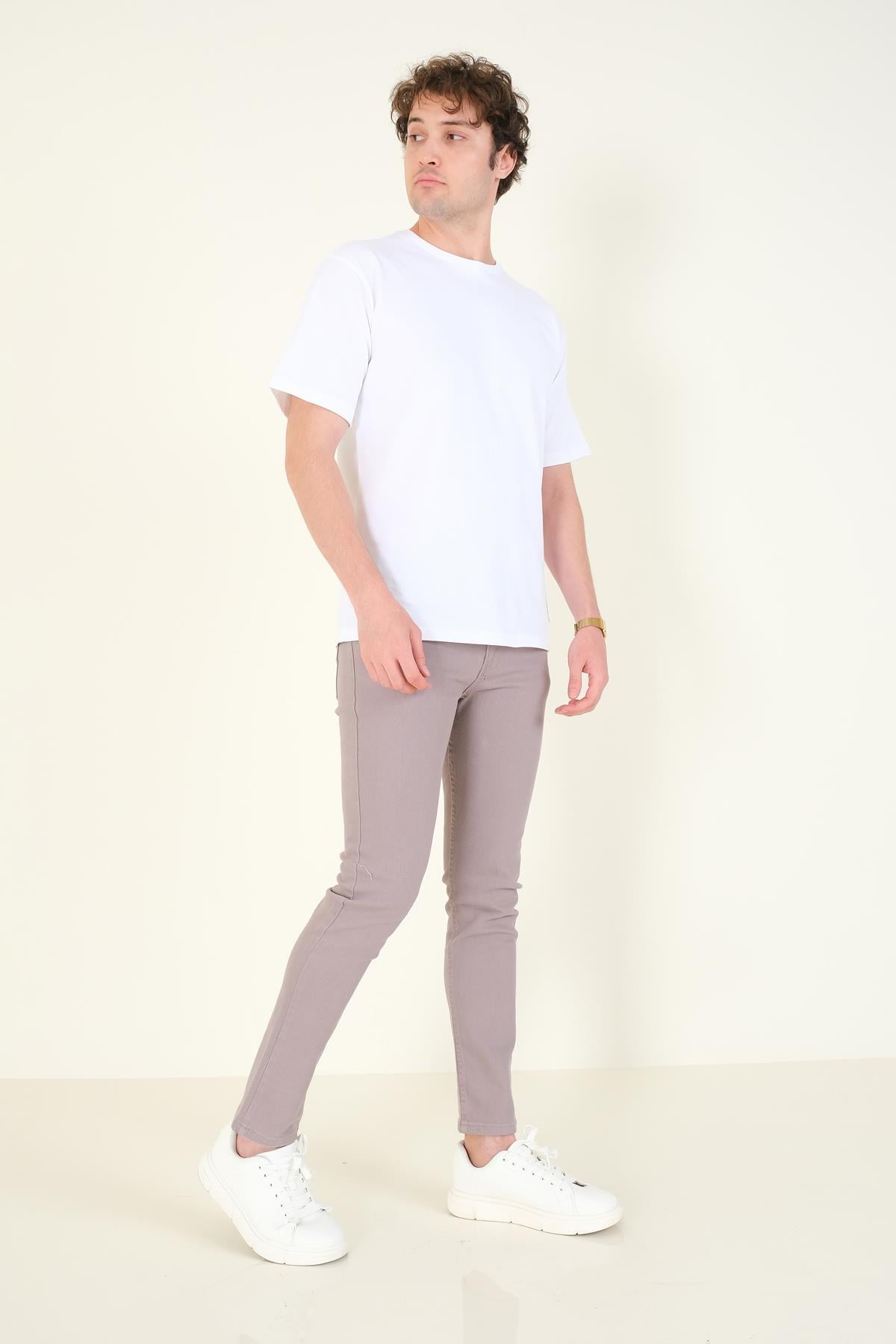 Erkek 5 Cep Slim Fit Kot Pantolon Gri