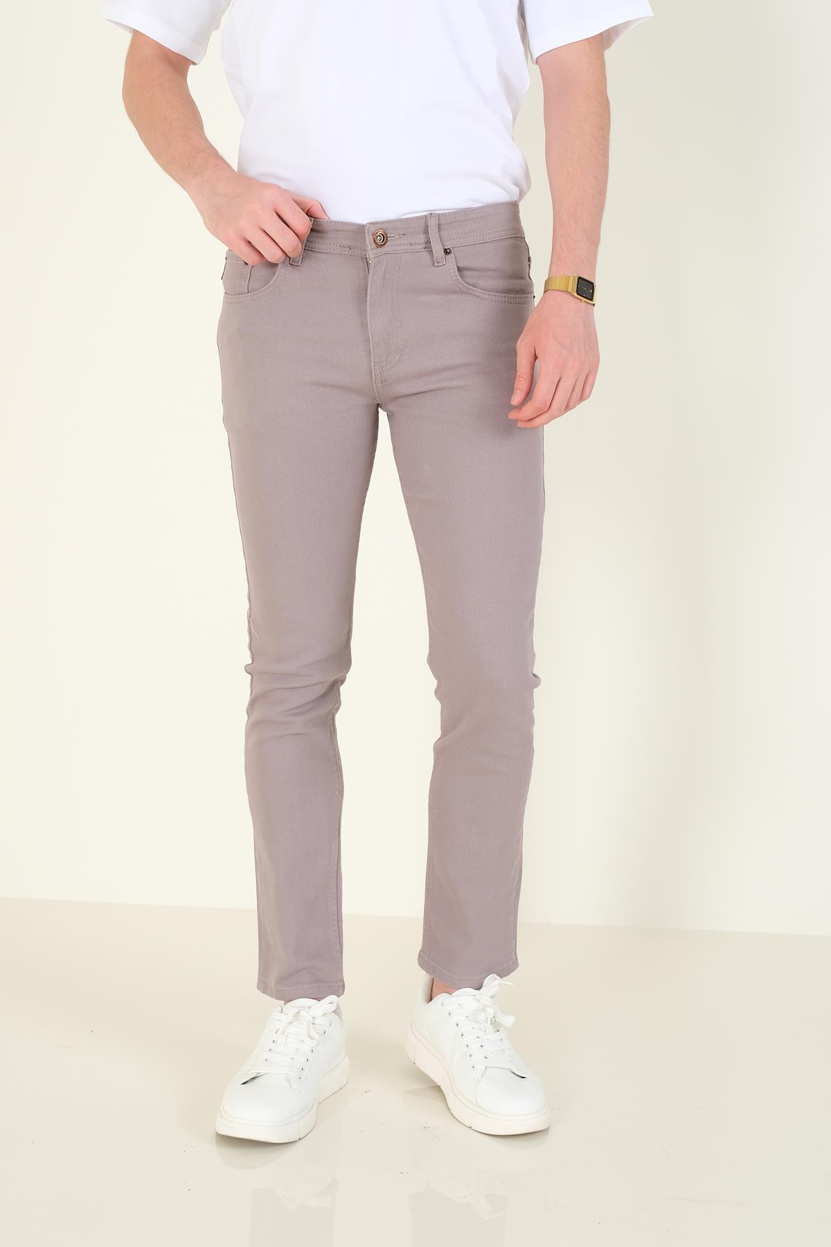 Erkek 5 Cep Slim Fit Kot Pantolon Gri