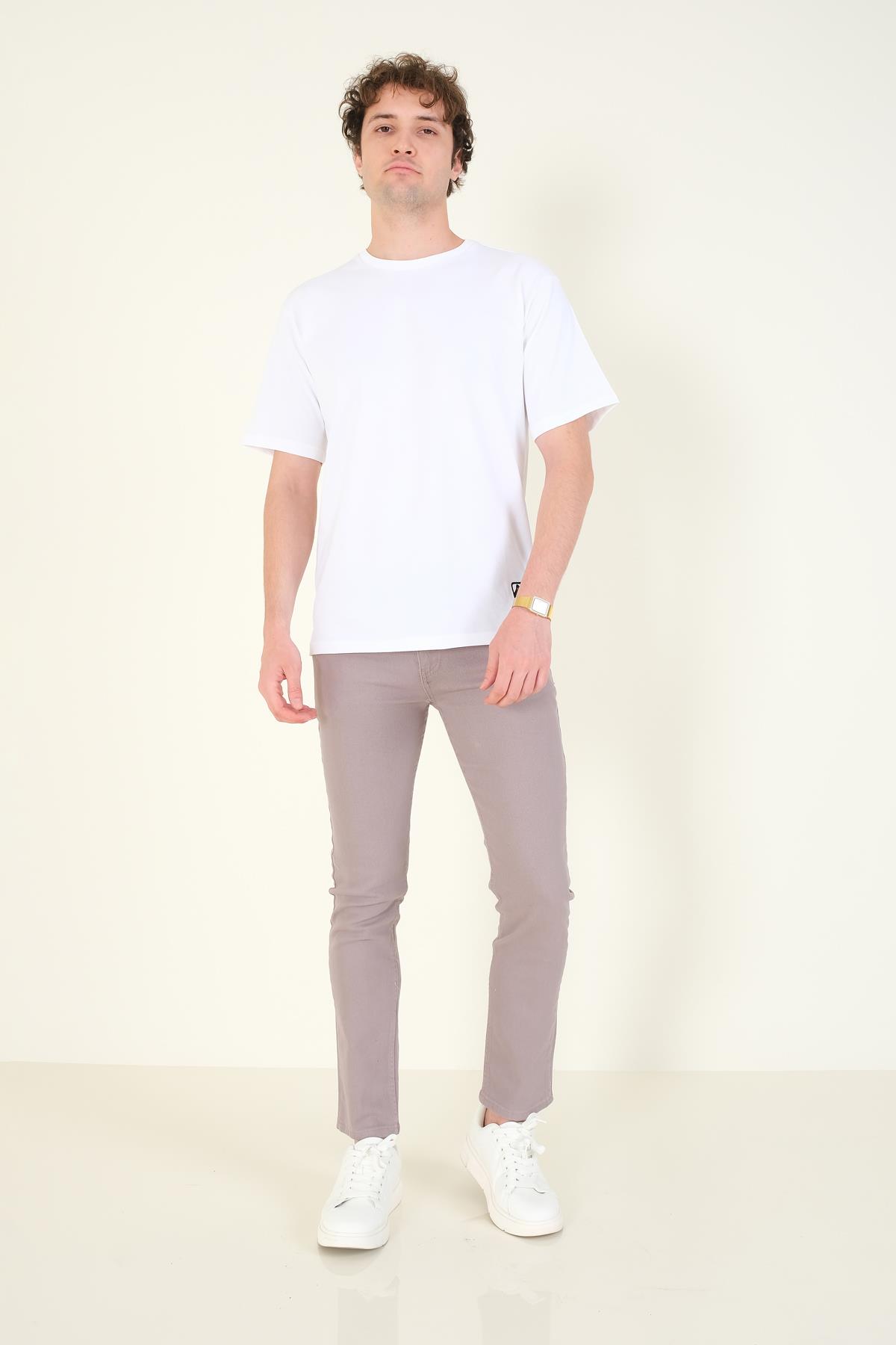 Erkek 5 Cep Slim Fit Kot Pantolon Gri