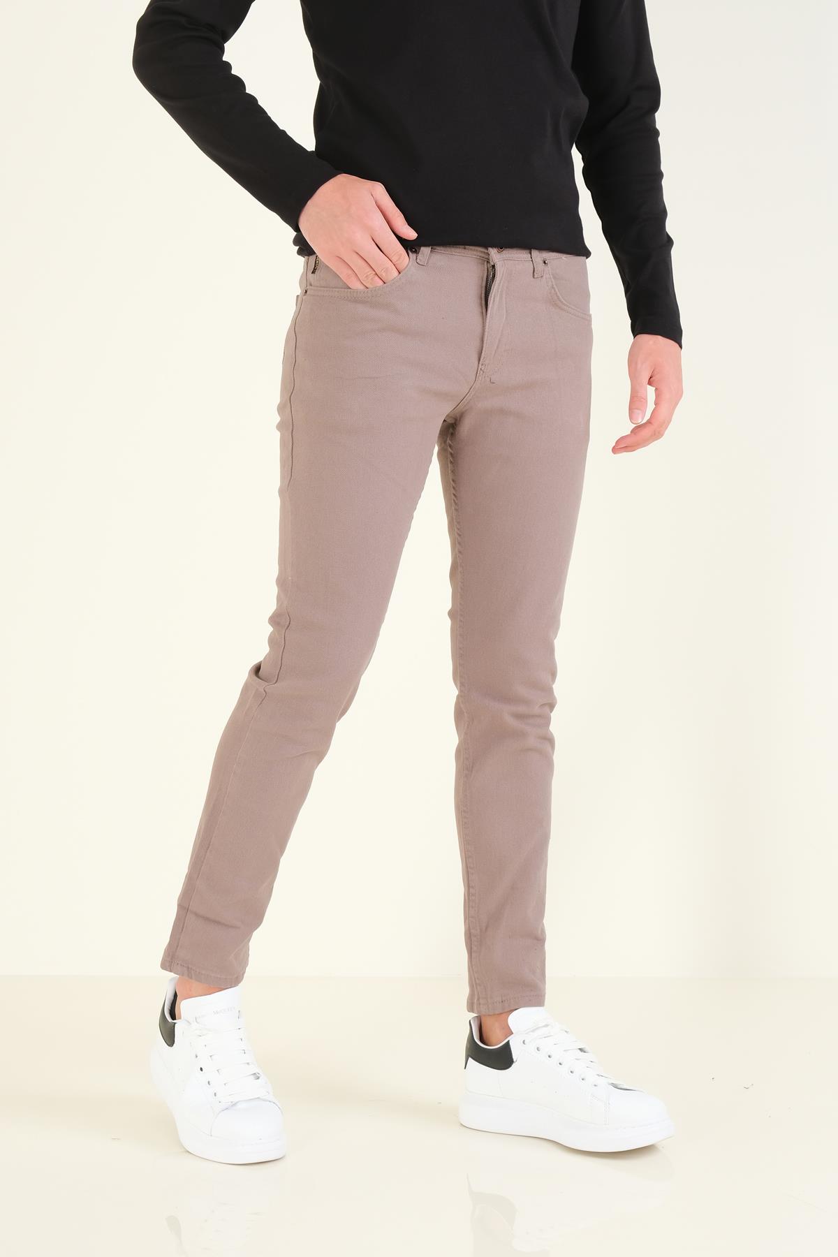 Erkek 5 Cep Slim Fit Kot Pantolon Vizon
