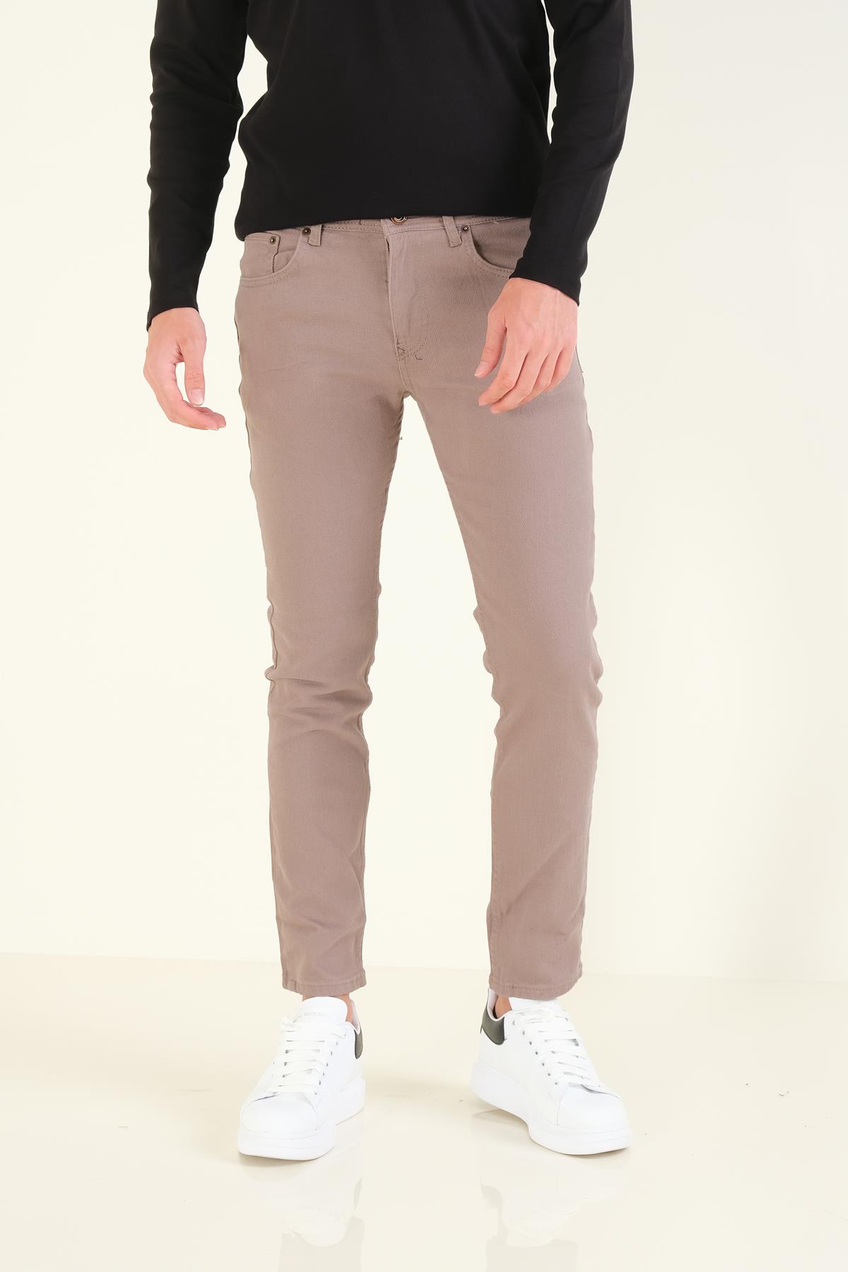 Erkek 5 Cep Slim Fit Kot Pantolon Vizon