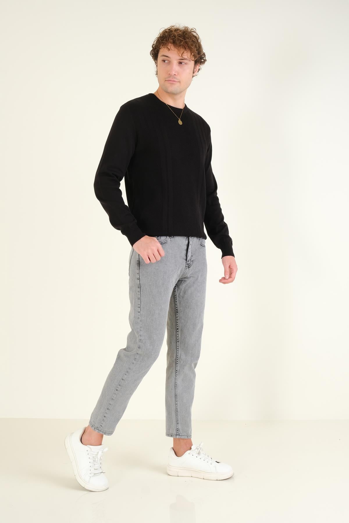Erkek Boyfriend Kot Pantolon Gri