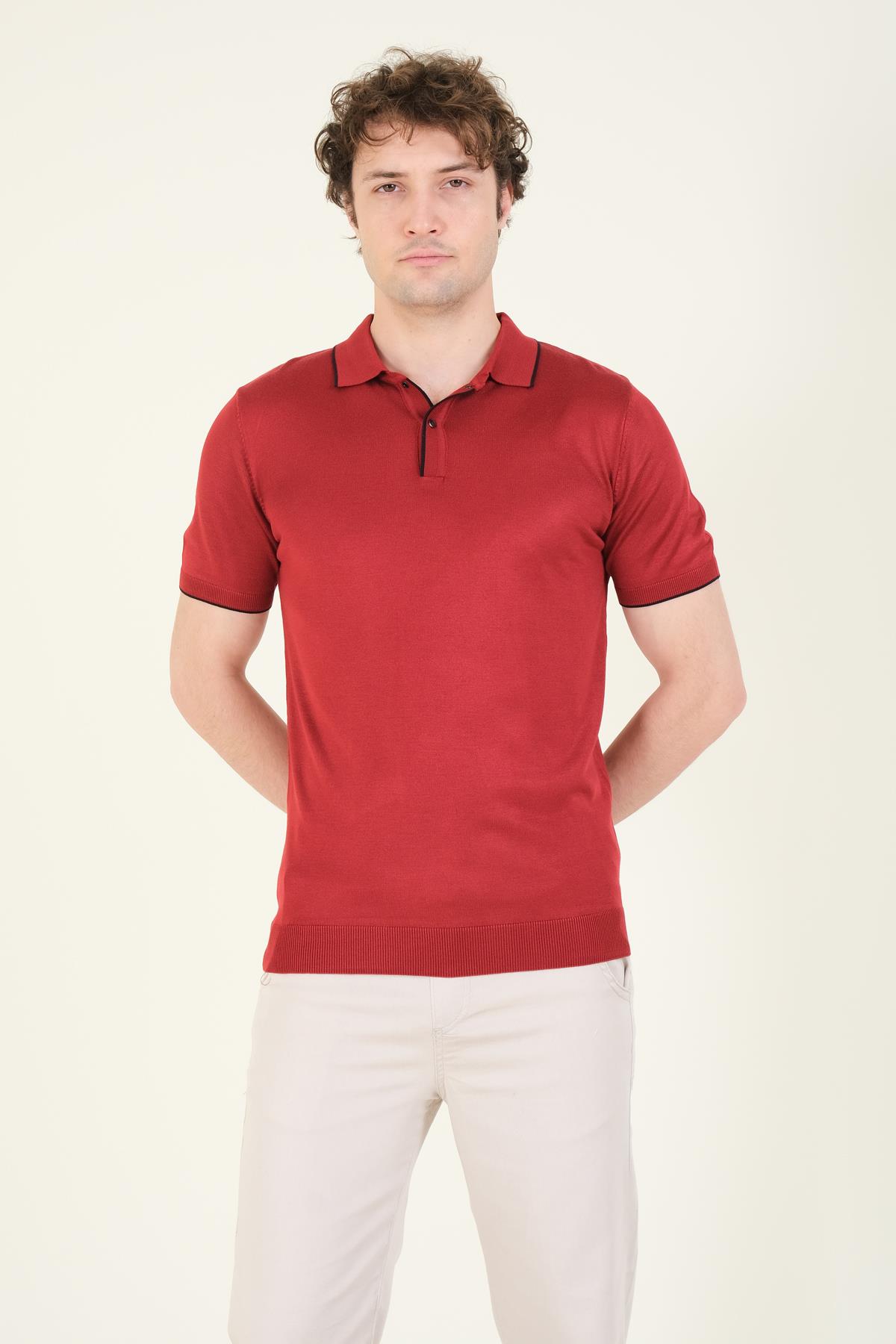 Erkek Çıtçıtlı Yaka Biyeli Merserize T-Shirt Bordo