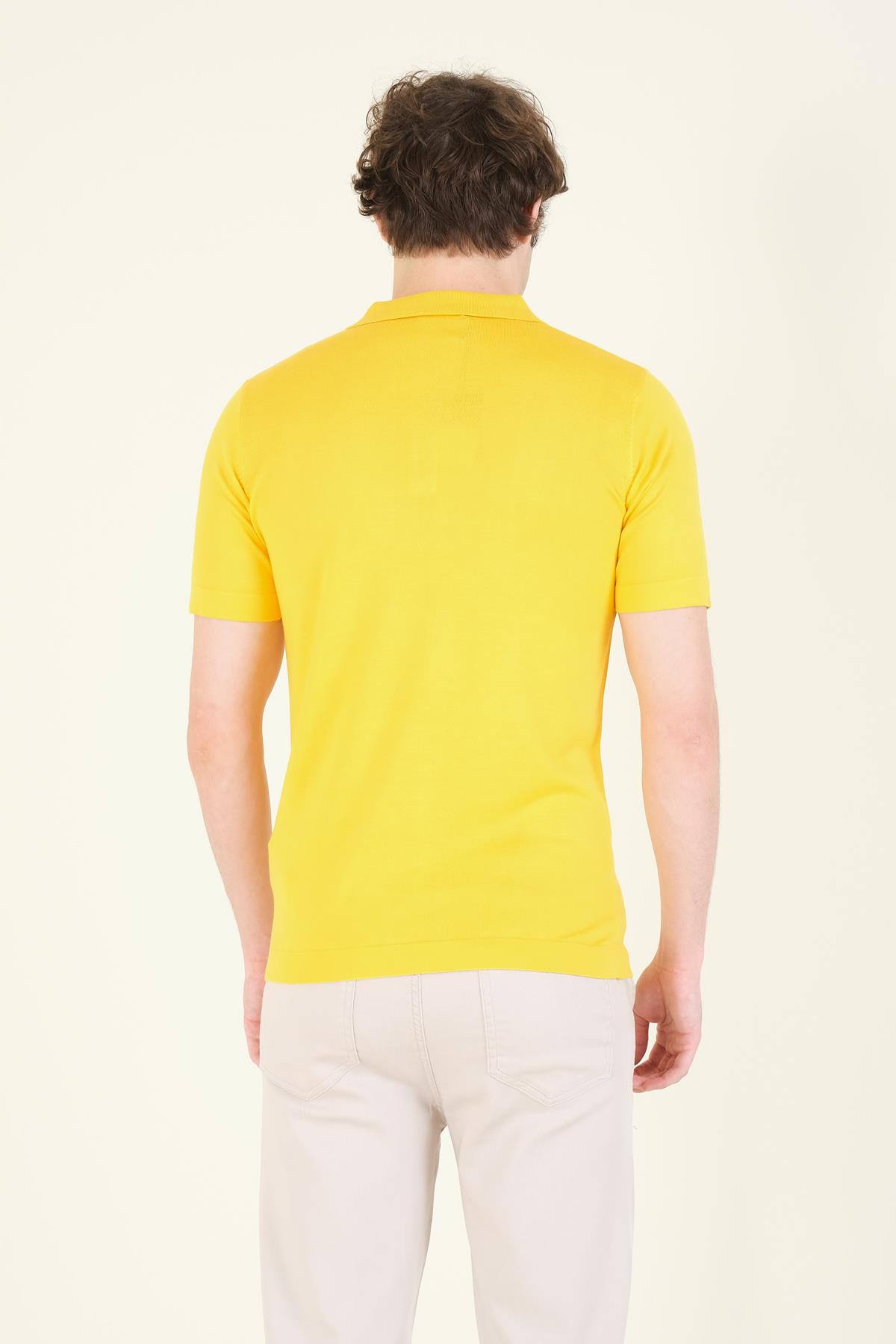 Erkek Çizgili Polo Yaka Merserize T-Shirt Sarı