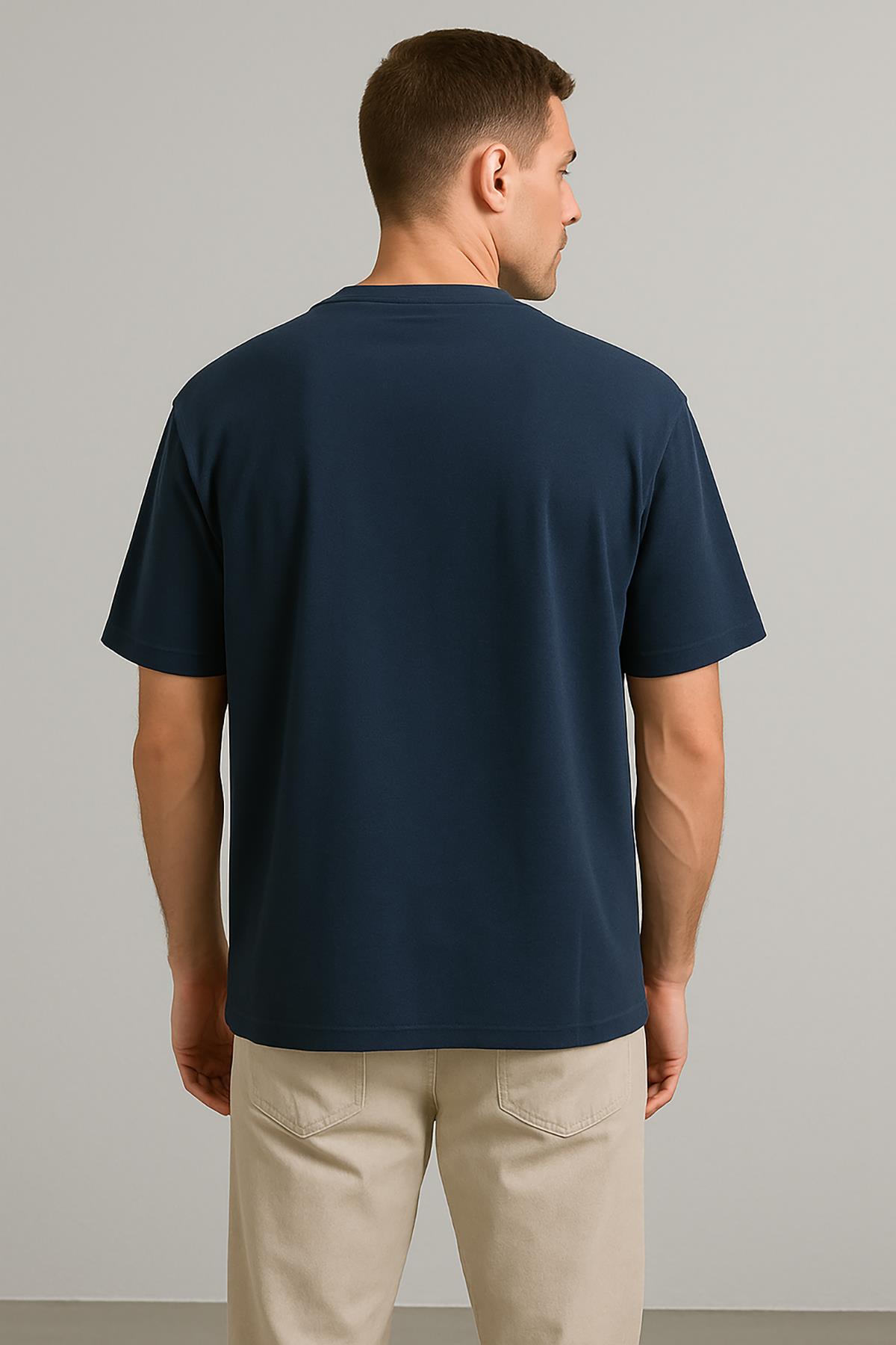 Erkek Kısakol Bisiklet Yaka Tshirt Lacivert