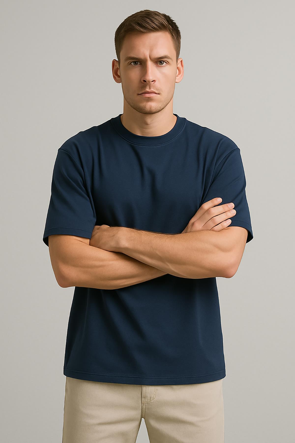 Erkek Kısakol Bisiklet Yaka Tshirt Lacivert