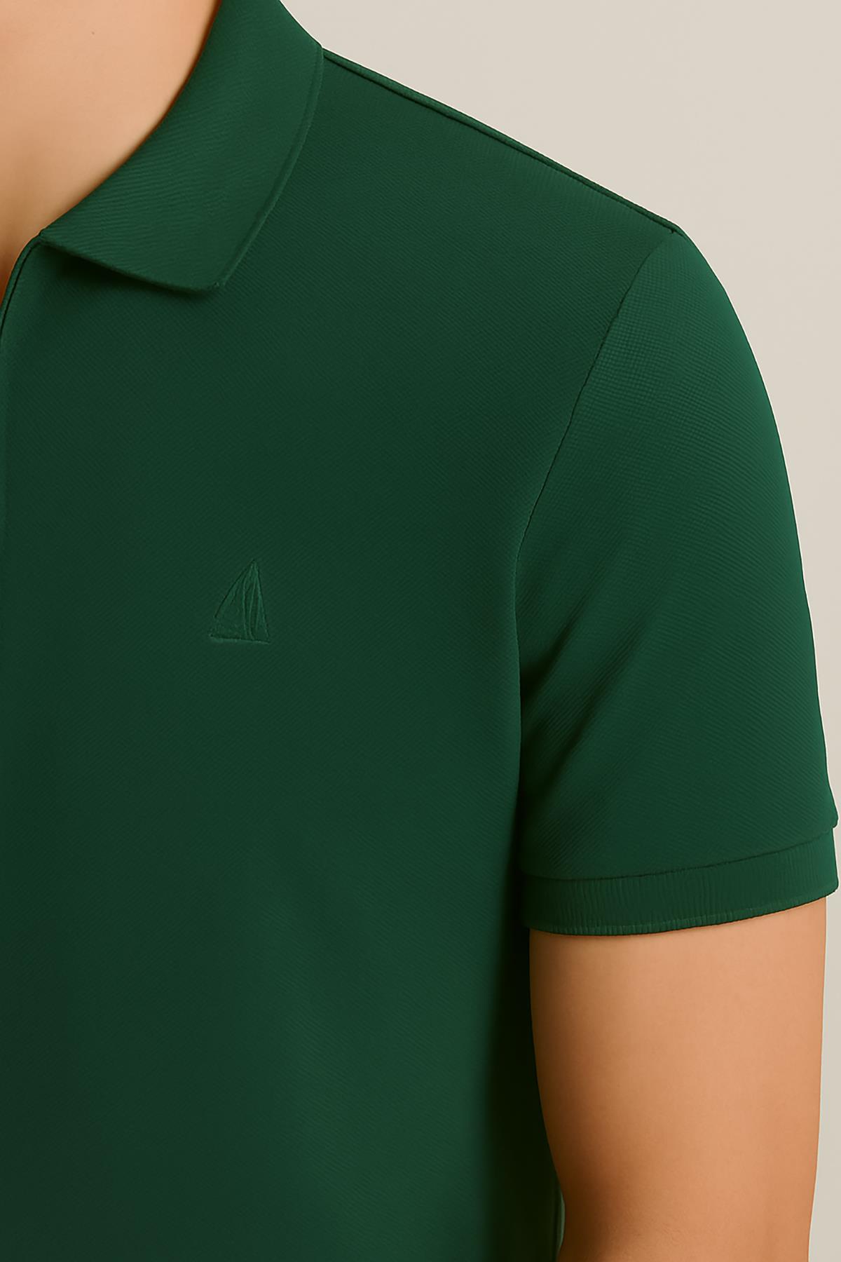 Erkek Kısakol Polo Yaka Fermuarlı Tshirt Yeşil