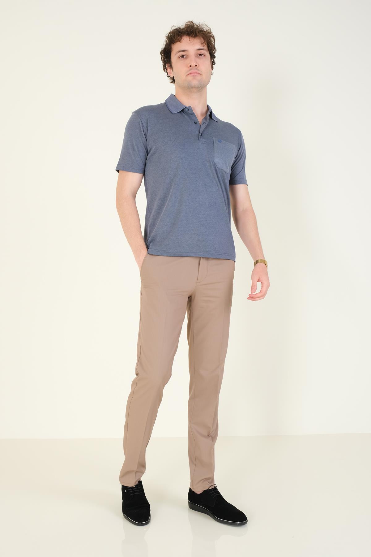 Erkek Polo Yaka Cepli T-Shirt İndigo