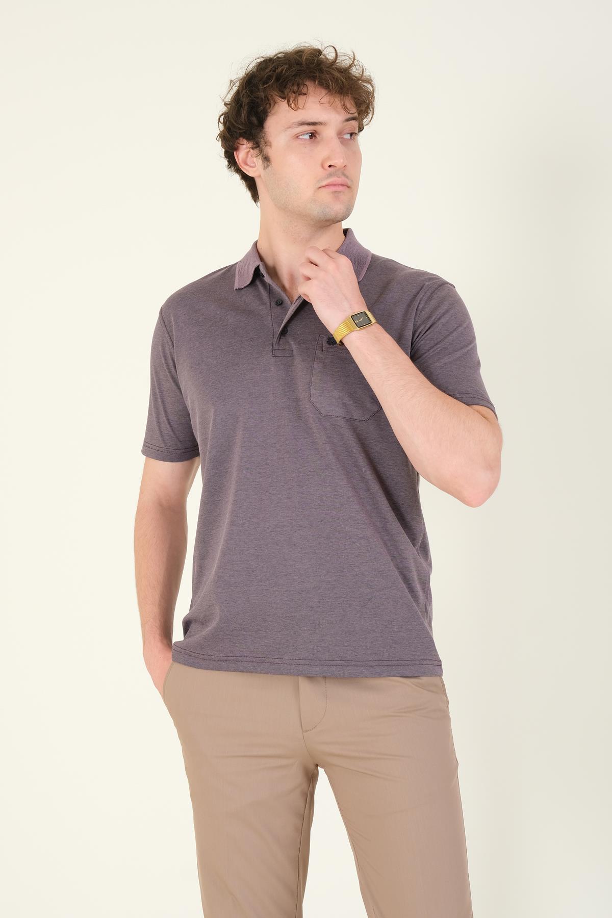 Erkek Polo Yaka Cepli T-Shirt Mor
