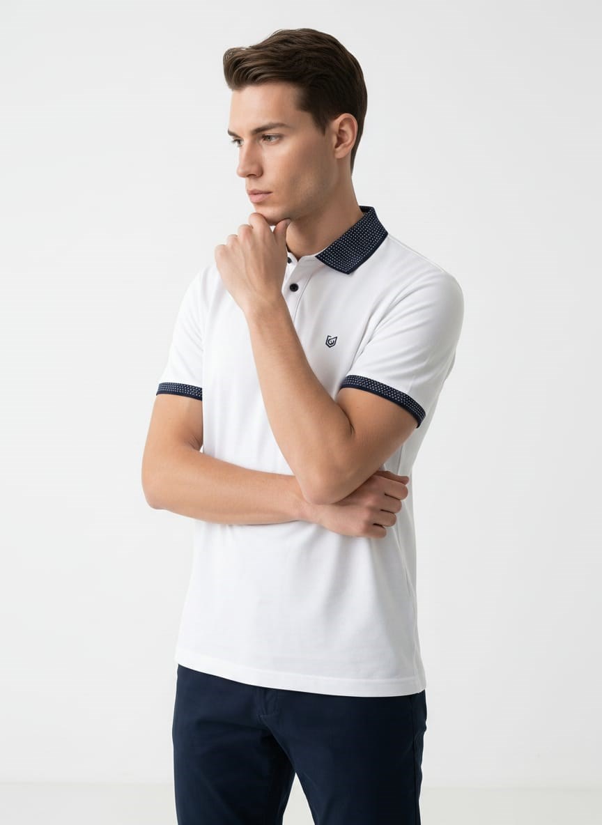 Erkek Polo Yaka Kısa Kol Tshirt Beyaz