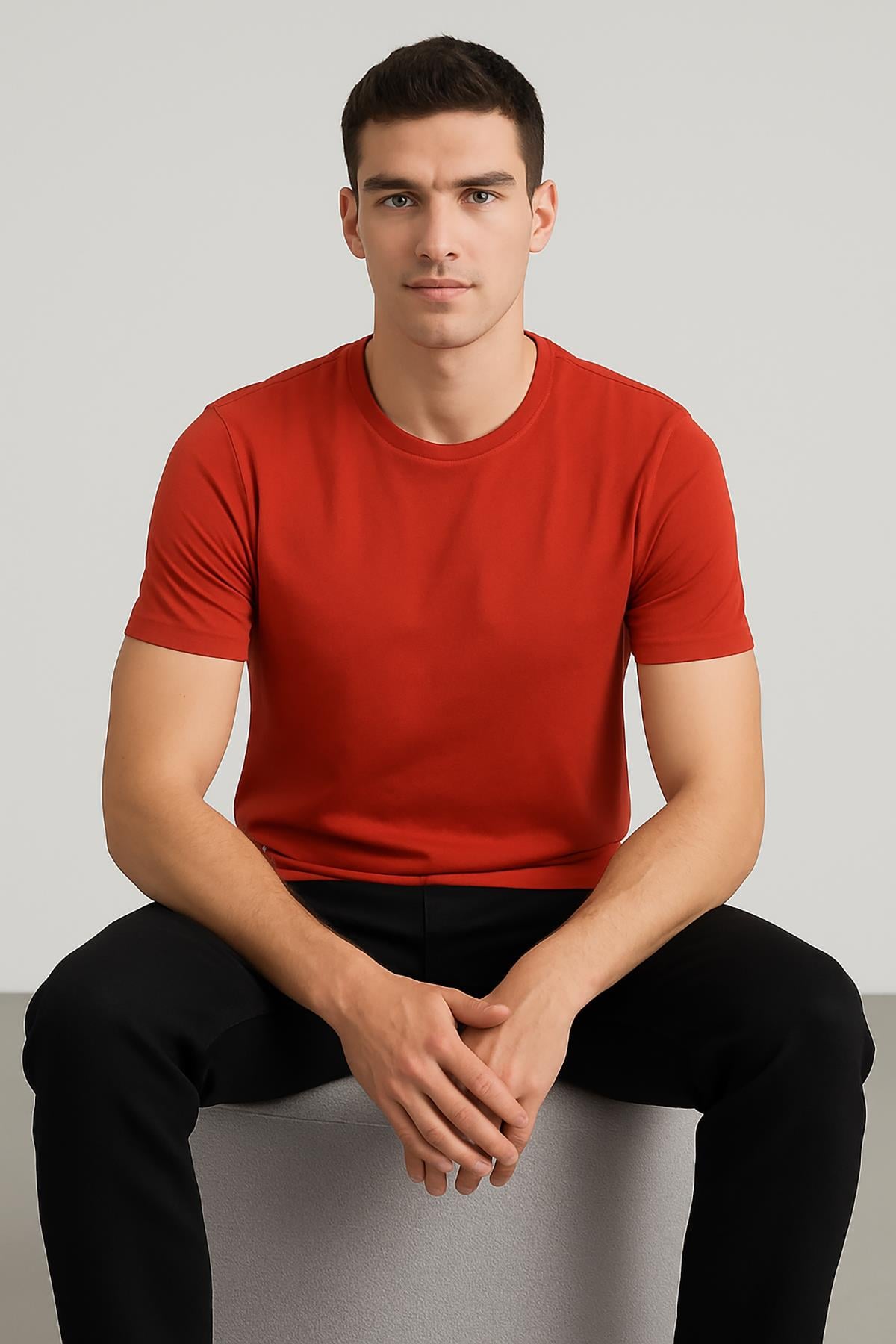 Erkek Sıfır Yaka Kısakol Suprem Tshirt Kırmızı