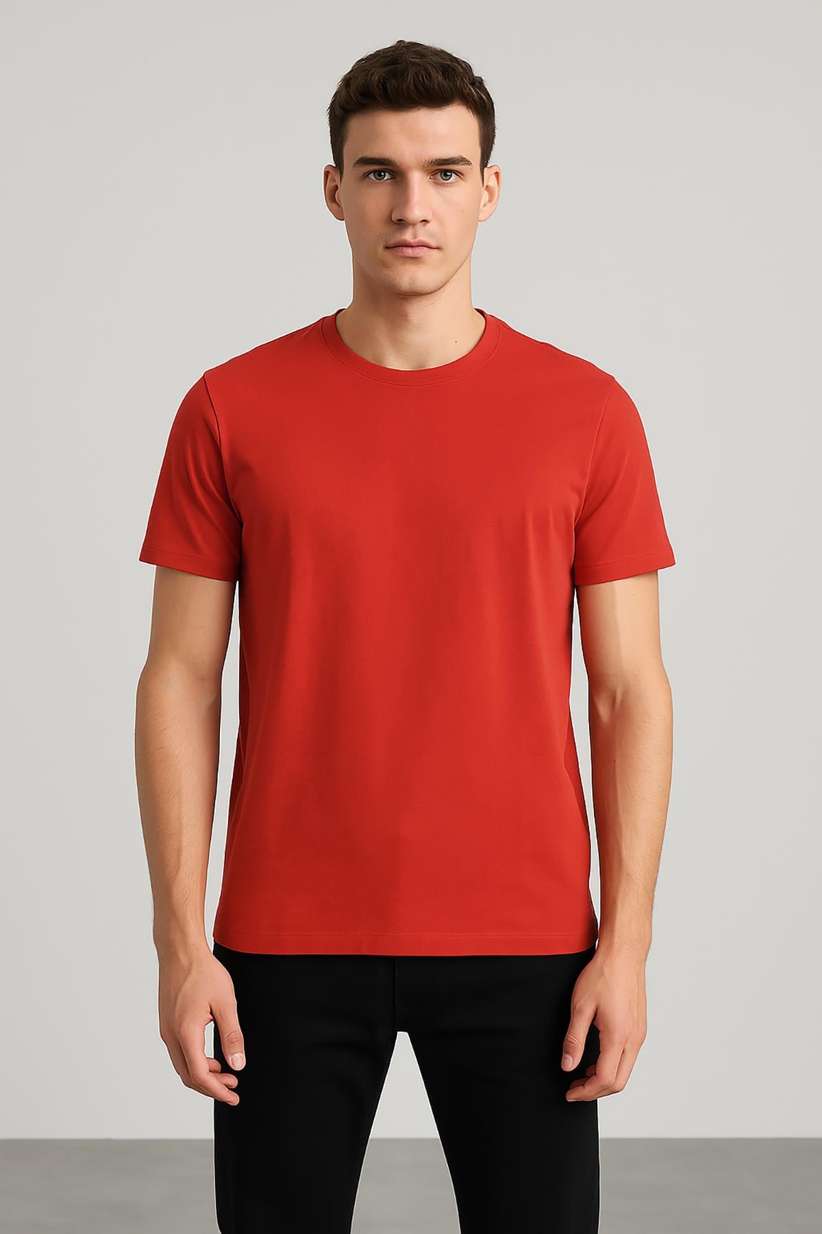 Erkek Sıfır Yaka Kısakol Suprem Tshirt Kırmızı