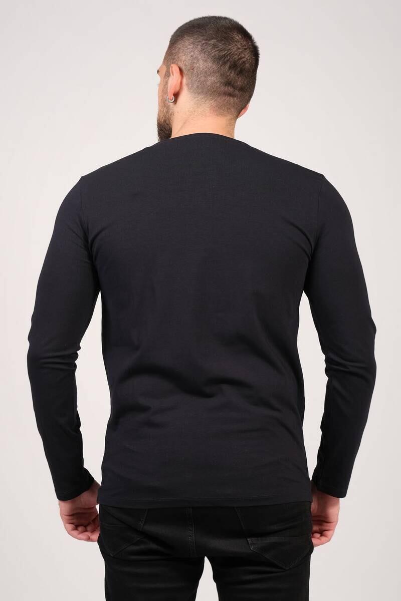 Erkek Sıfır Yaka Uzun Kol Basic T-Shirt Lacivert