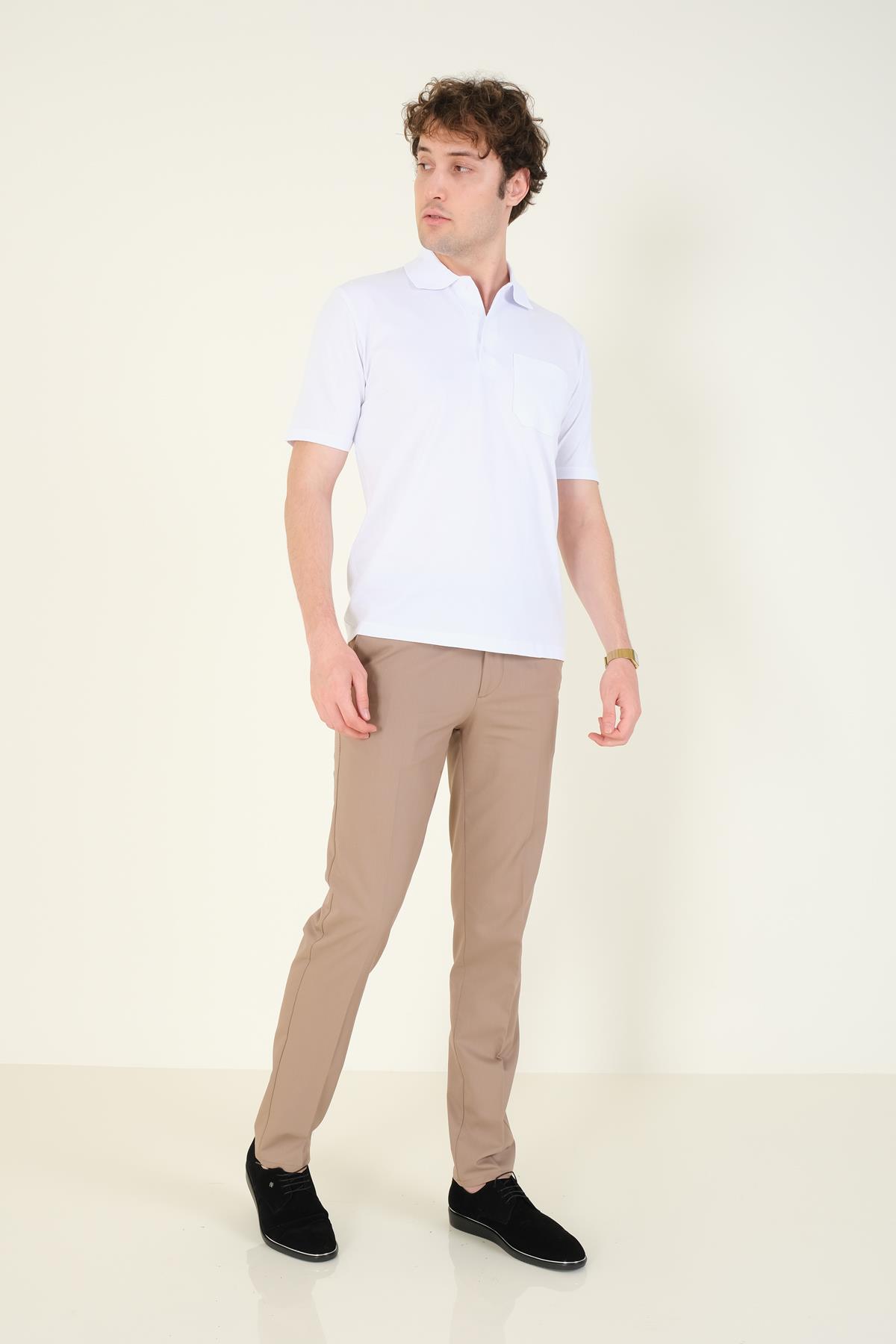 Erkek Süprem Kumaş Cepli Polo Yaka T-Shirt Beyaz