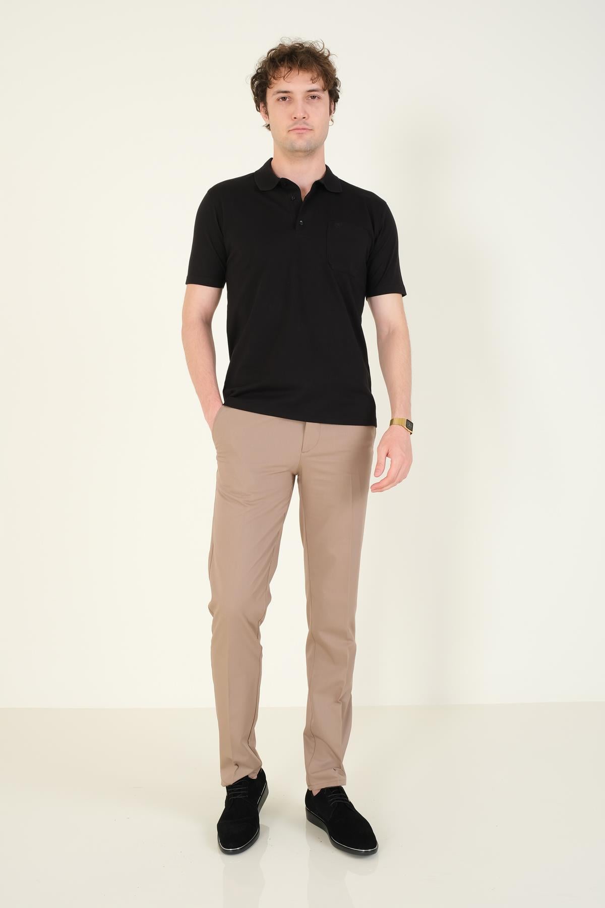 Erkek Süprem Kumaş Cepli Polo Yaka T-Shirt Siyah