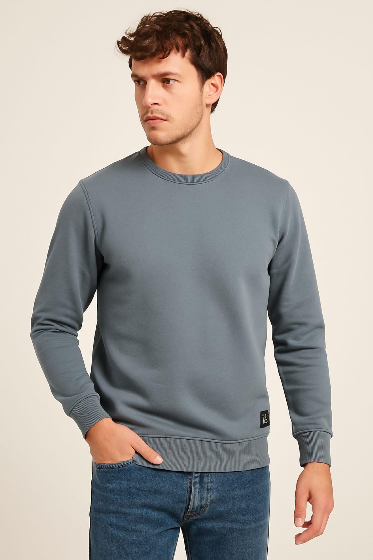 Erkek Üç İp Şardonsuz Sweatshirt Füme