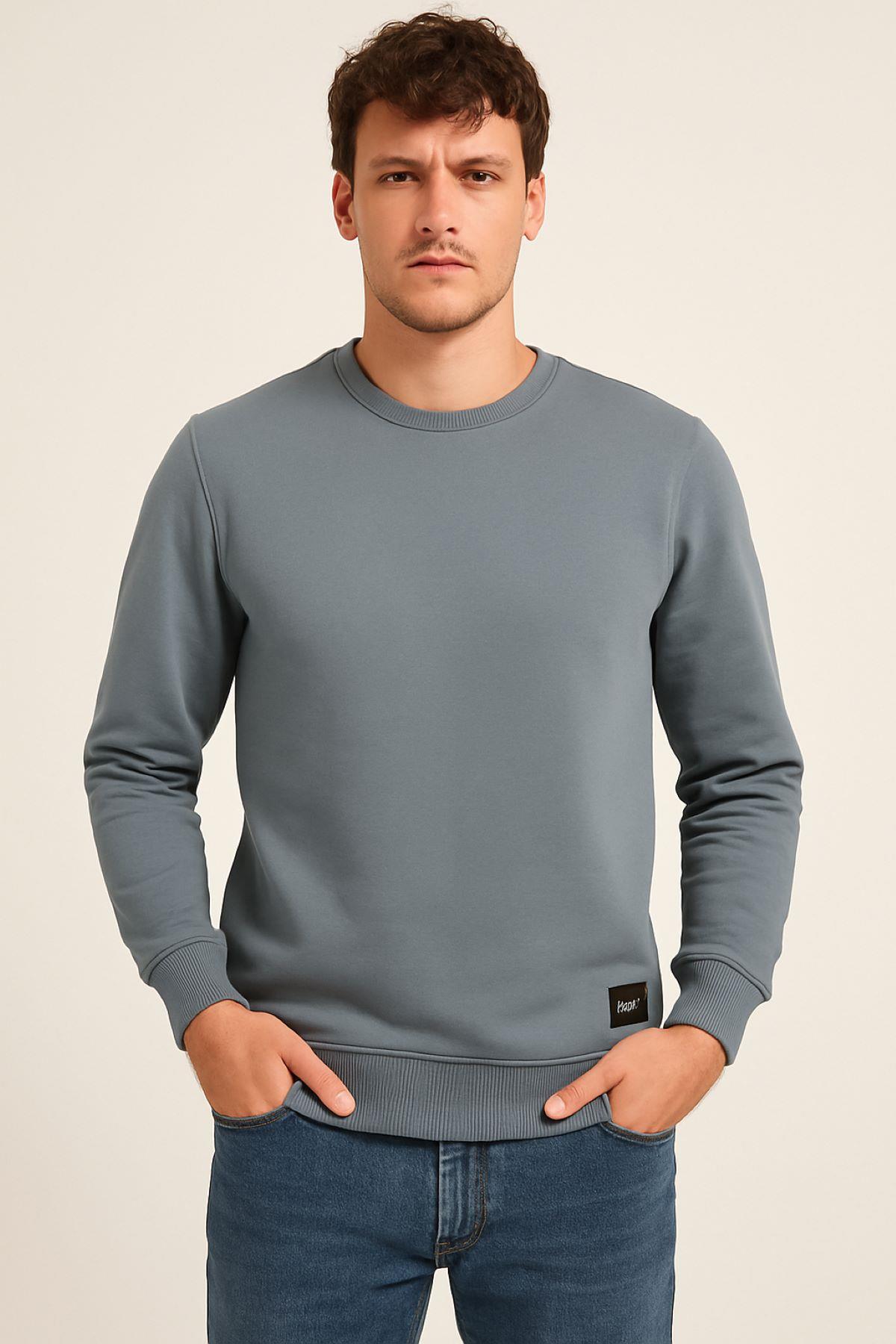 Erkek Üç İp Şardonsuz Sweatshirt Füme