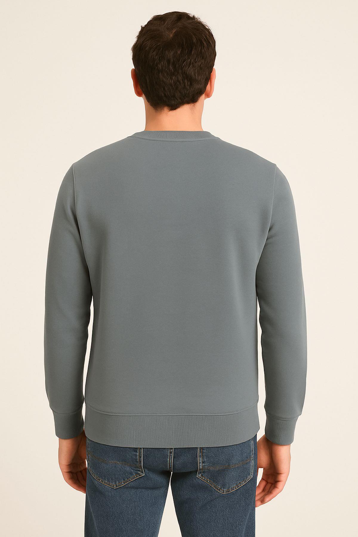 Erkek Üç İp Şardonsuz Sweatshirt Füme