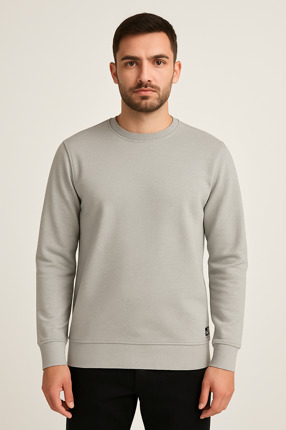 Erkek Üç İp Şardonsuz Sweatshirt Gri