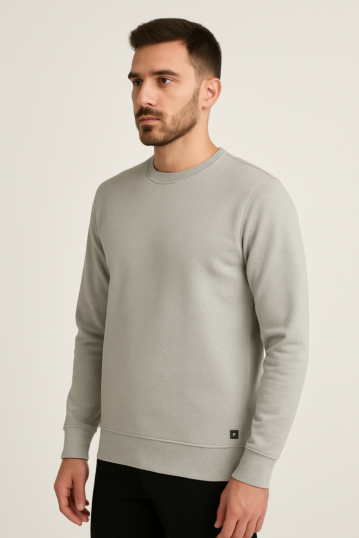 Erkek Üç İp Şardonsuz Sweatshirt Gri