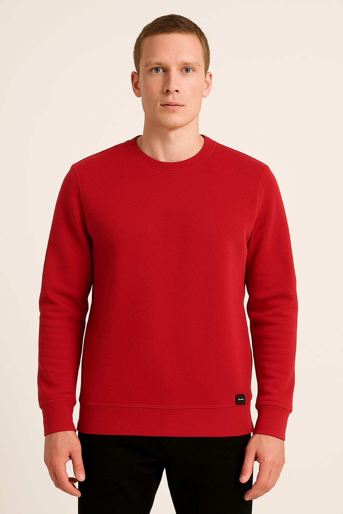 Erkek Üç İp Şardonsuz Sweatshirt Kırmızı