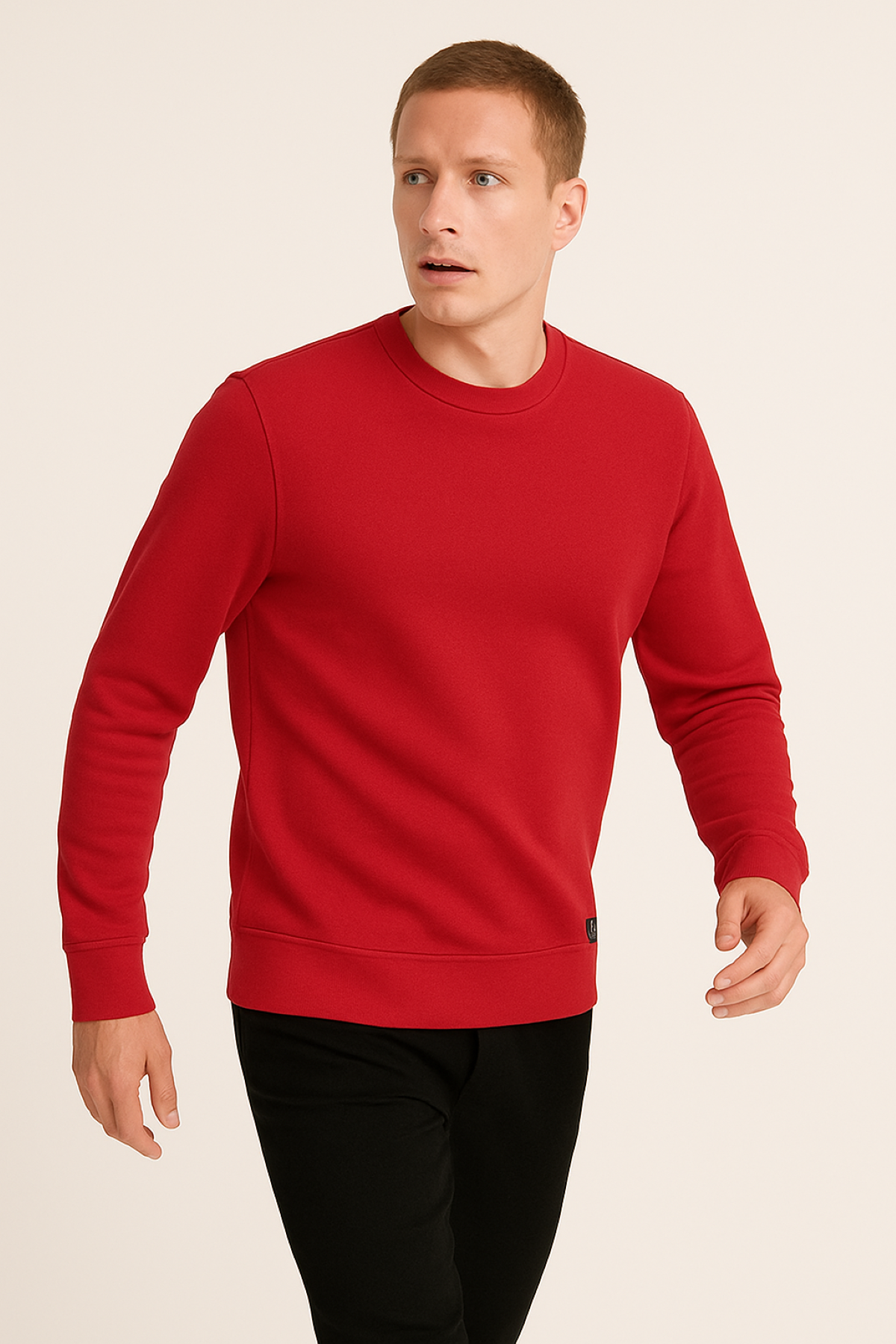 Erkek Üç İp Şardonsuz Sweatshirt Kırmızı