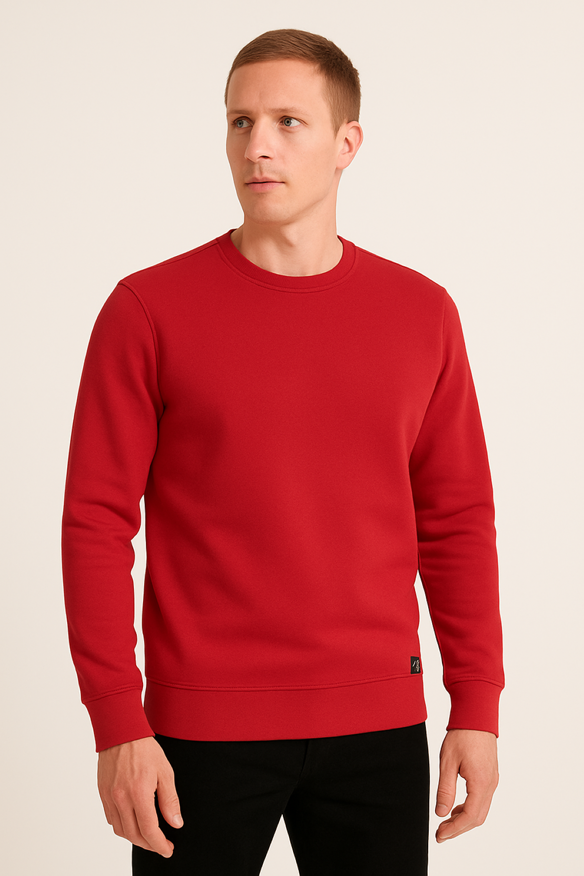 Erkek Üç İp Şardonsuz Sweatshirt Kırmızı