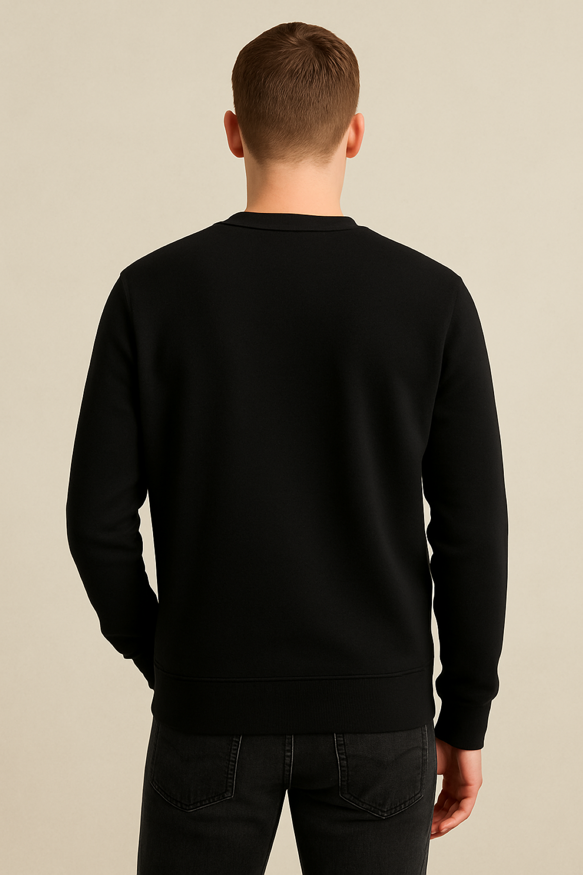 Erkek Üç İp Şardonsuz Sweatshirt Siyah