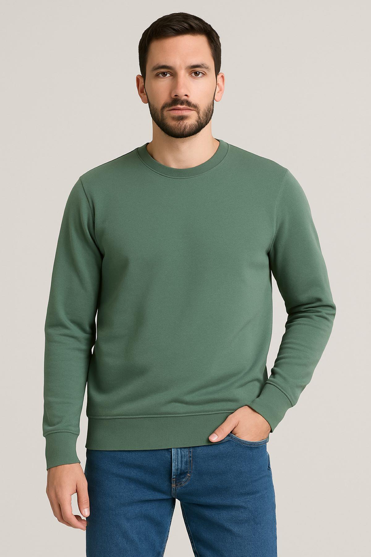 Erkek Üç İp Şardonsuz Sweatshirt Yeşil
