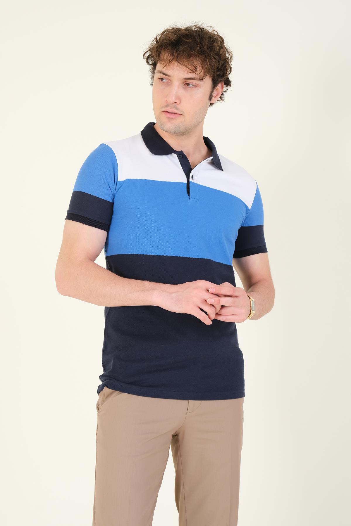 Erkek Üç Renkli Polo Yaka T-Shirt Lacivert