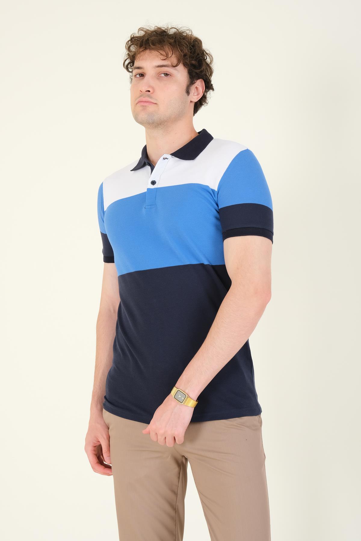 Erkek Üç Renkli Polo Yaka T-Shirt Lacivert