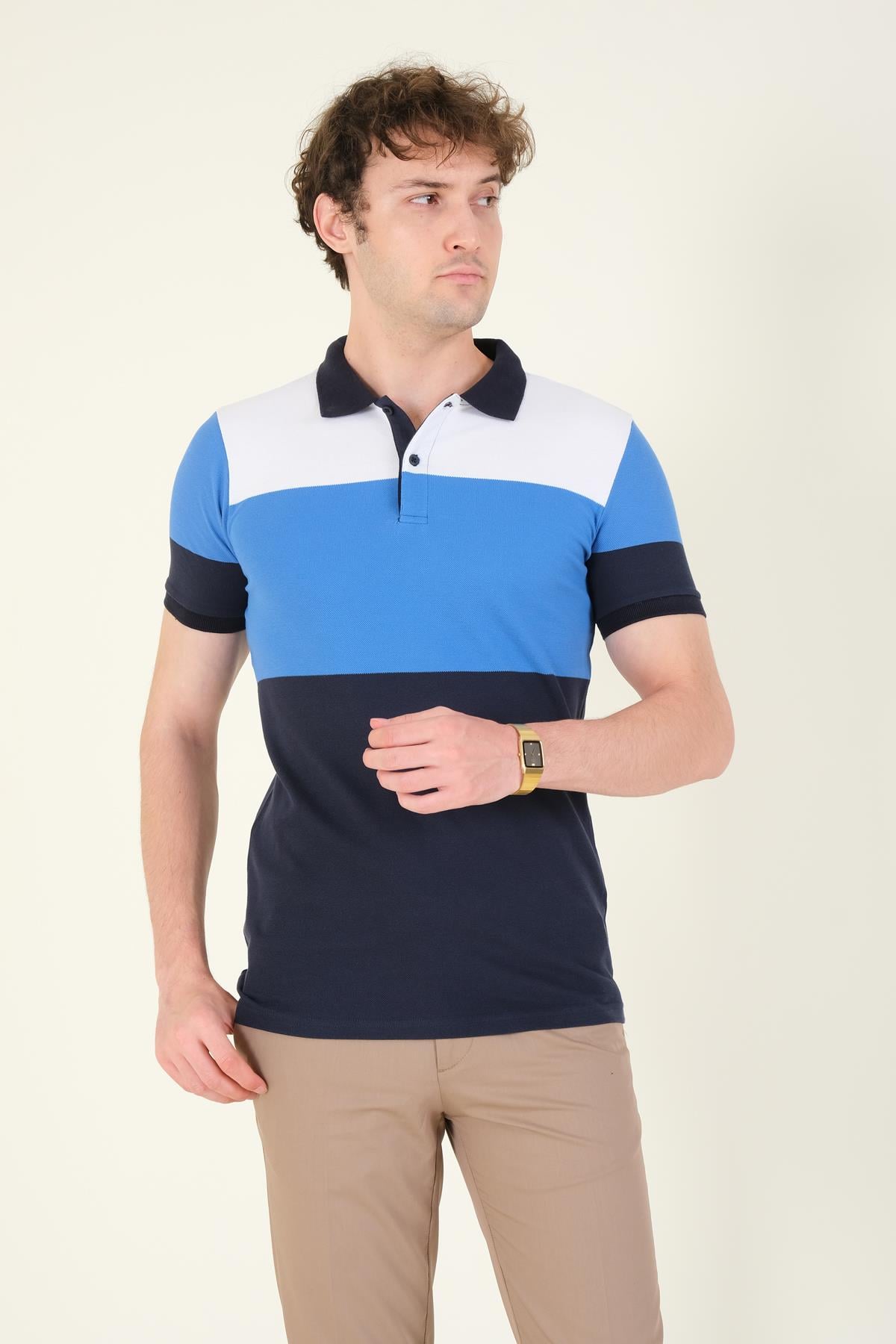 Erkek Üç Renkli Polo Yaka T-Shirt Lacivert