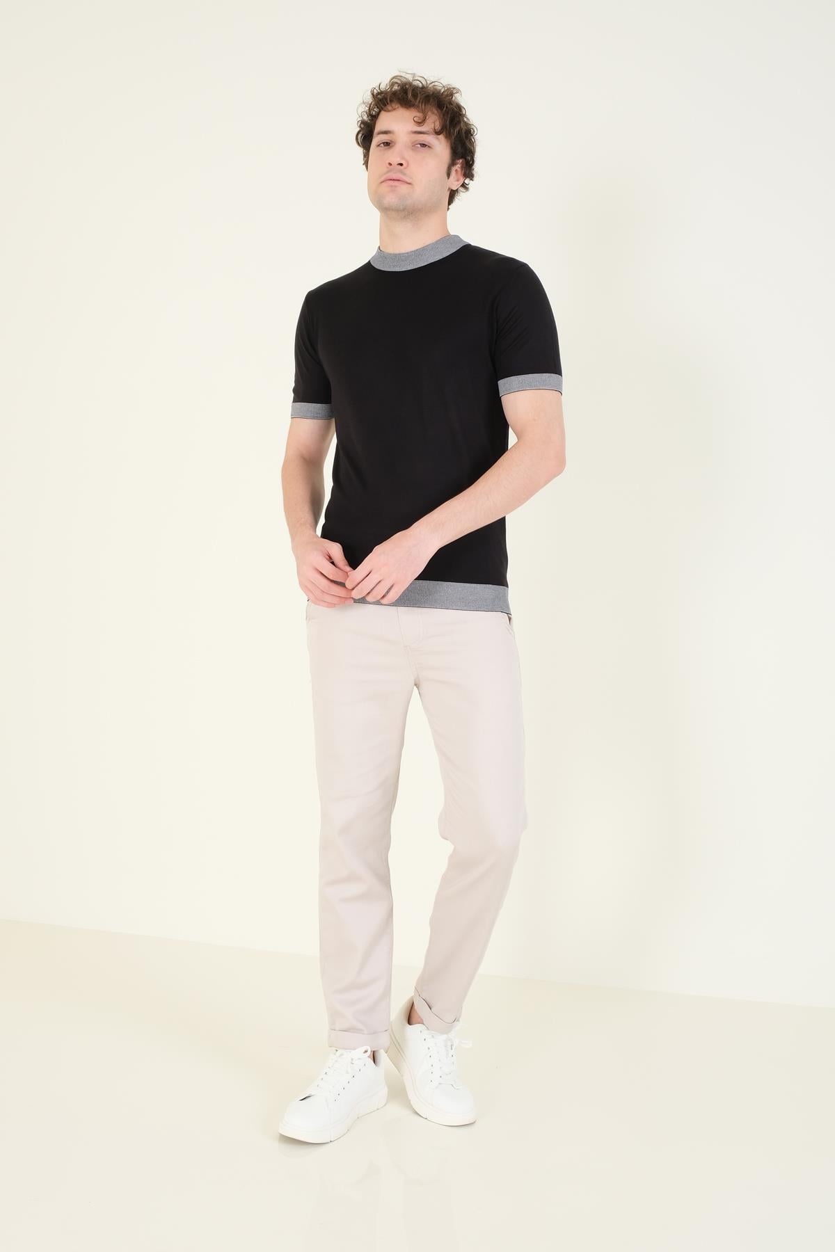 Erkek Yarım Balıkçı Merserize T-Shirt Siyah