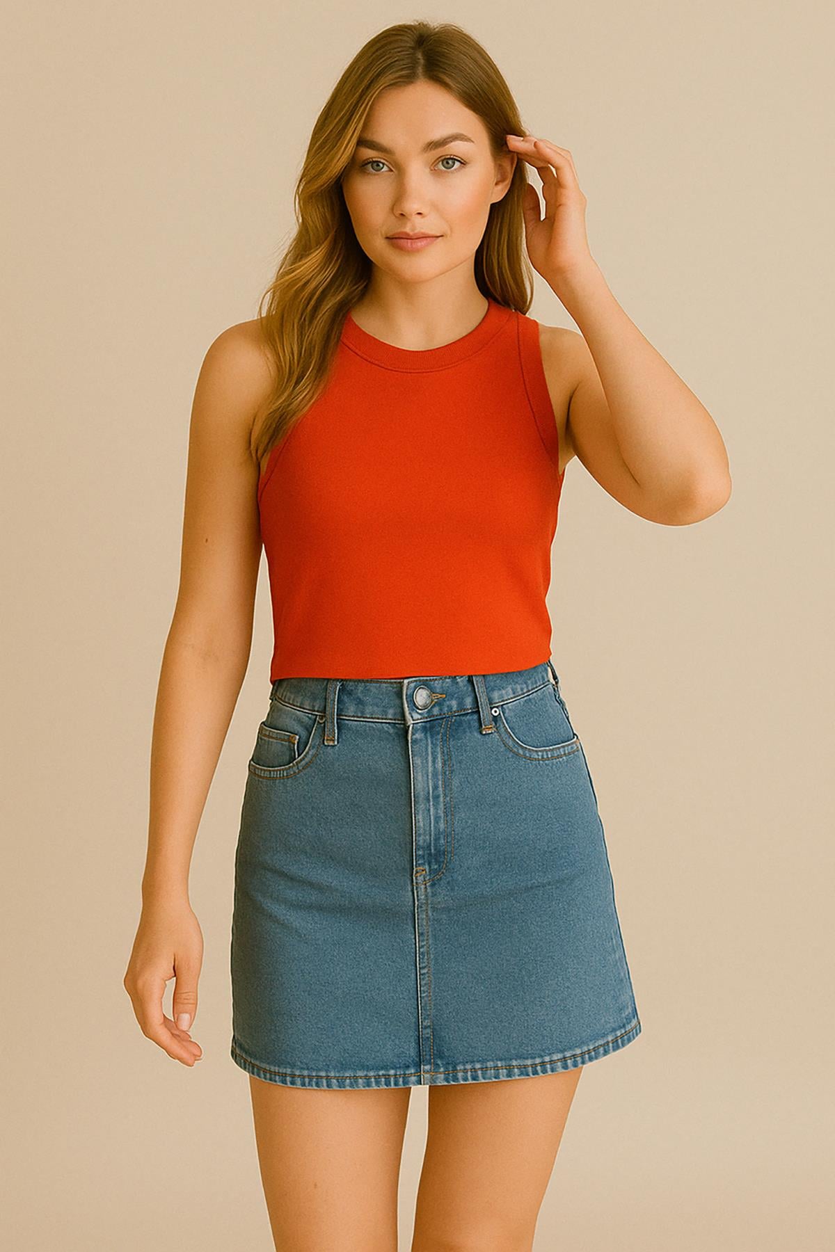 Kadın Askılı Crop Atlet Turuncu