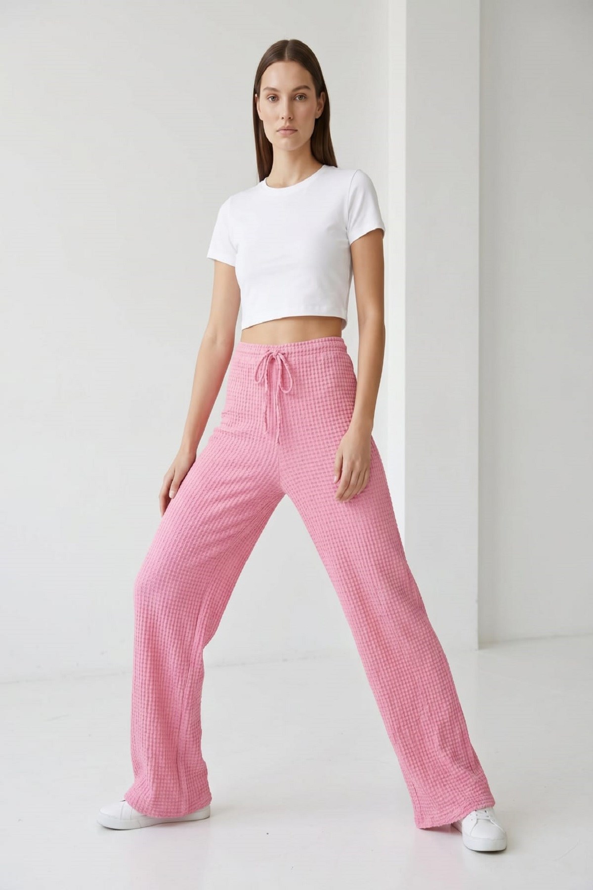Kadın Bubble Gofre Pantolon Pembe