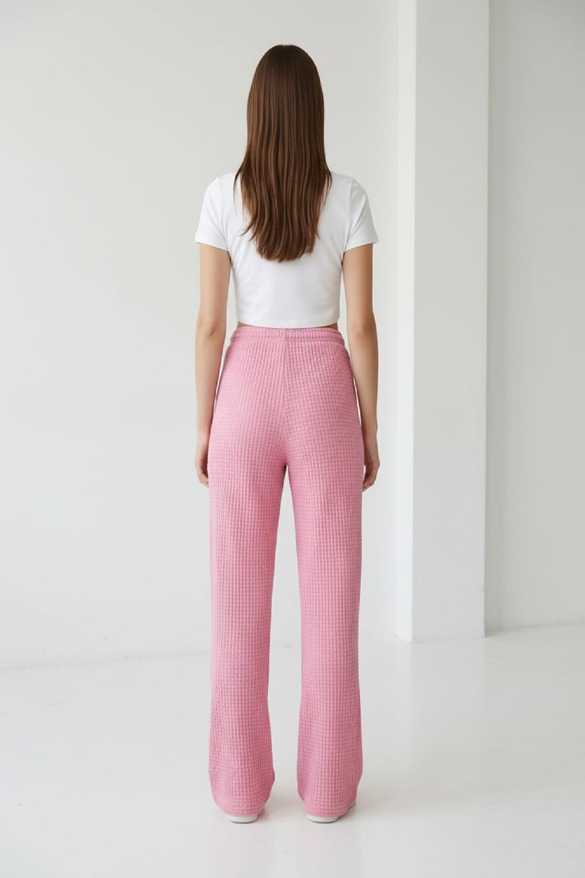 Kadın Bubble Gofre Pantolon Pembe