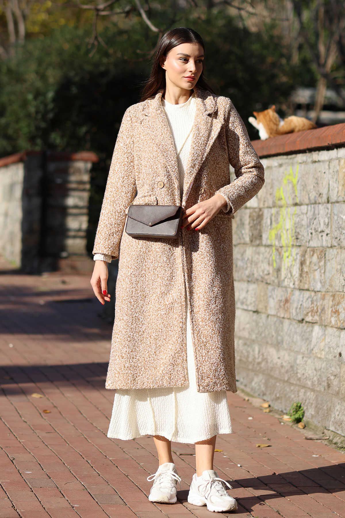 Kadın Buklet Oversize Kaban Bej