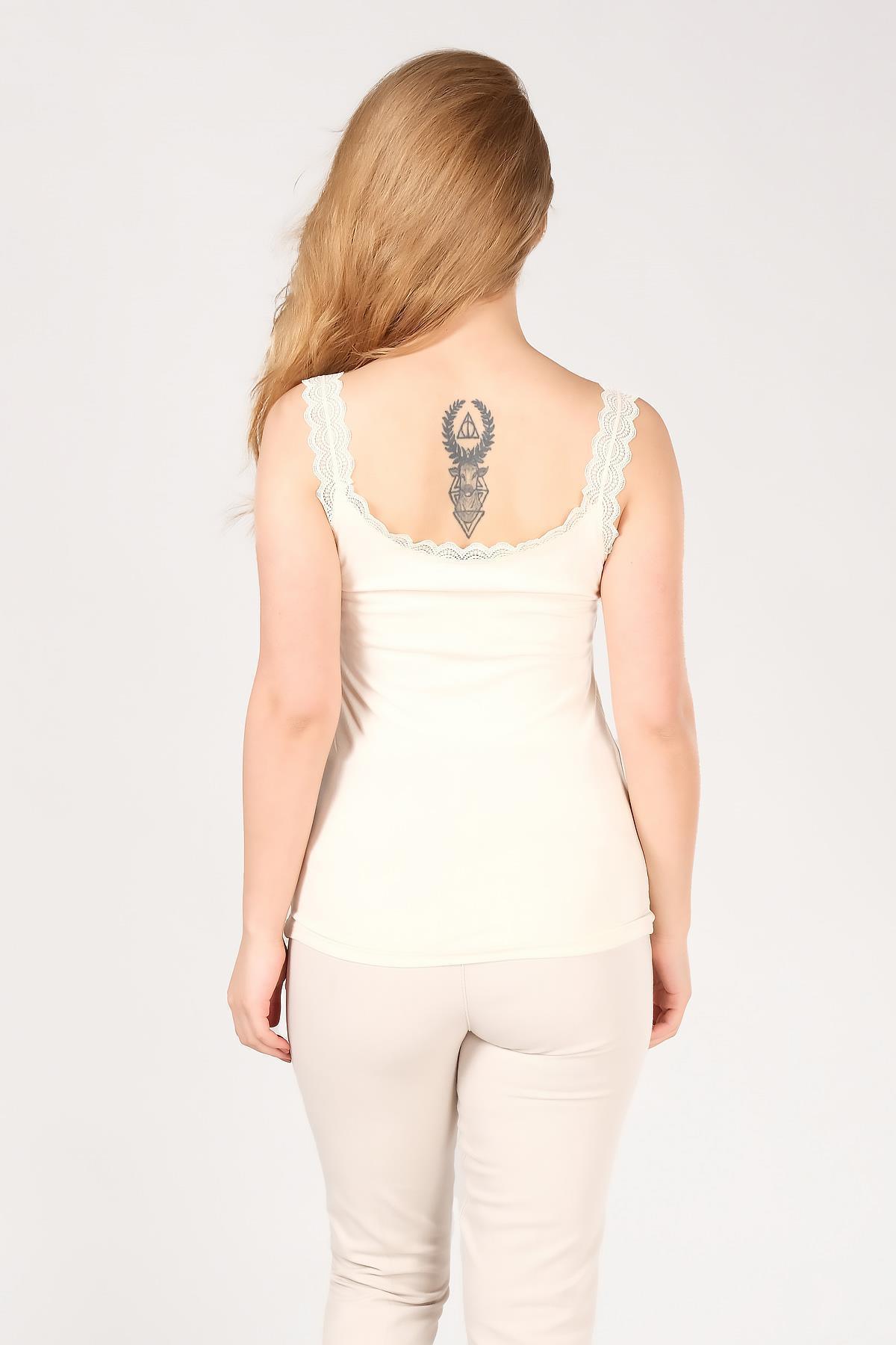 Kadın Dantelli Atlet Bej