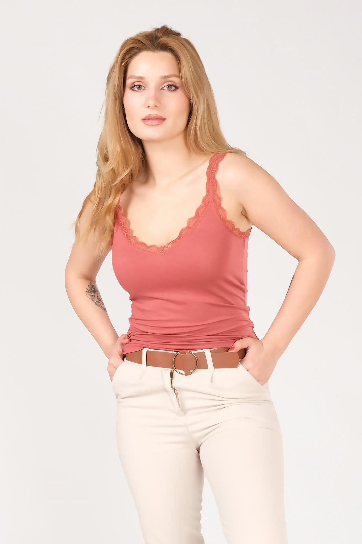 Kadın Dantelli Atlet Kiremit